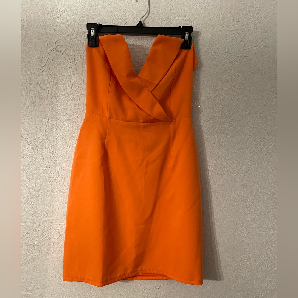 Club L London Strapless Orange Cocktail Dress